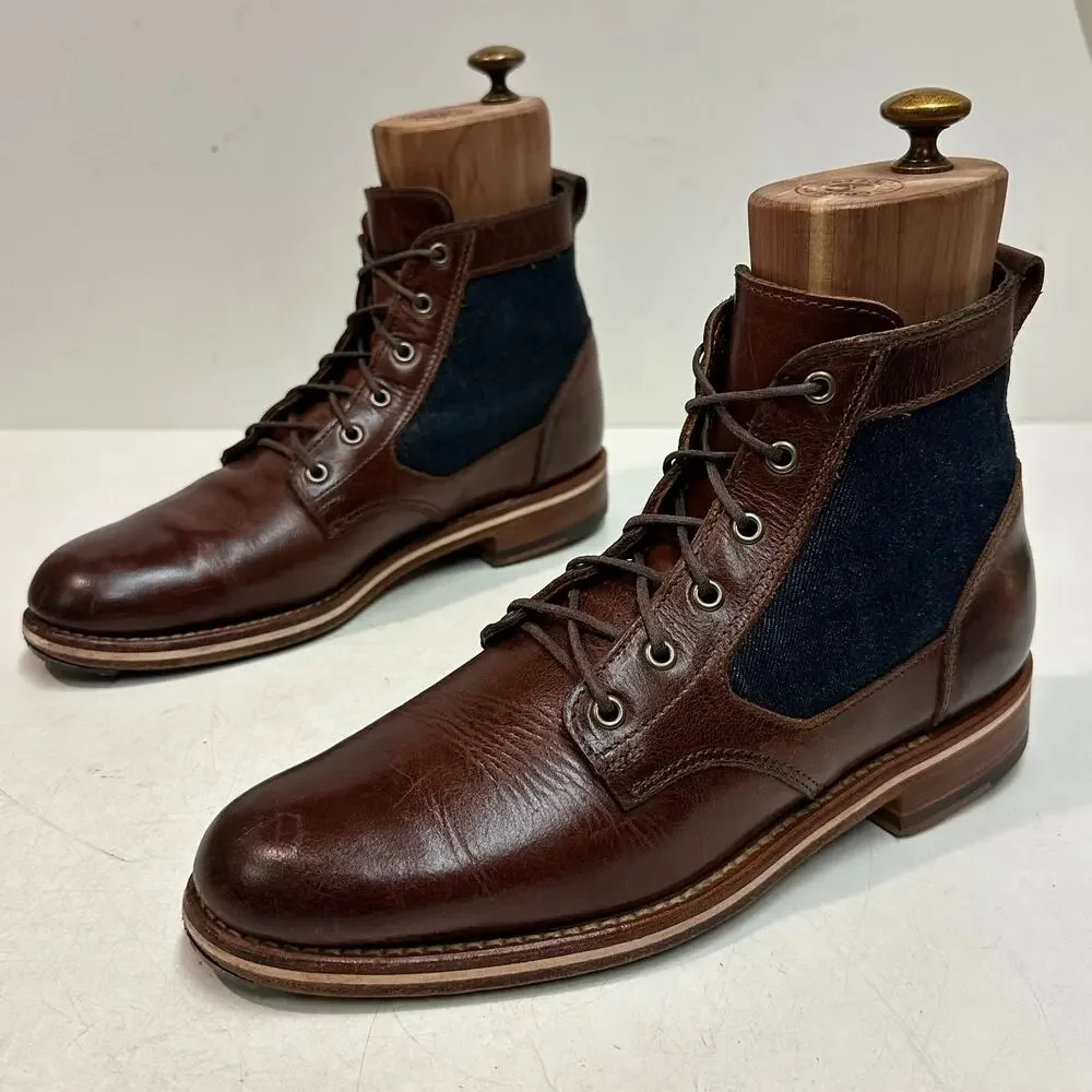 NEW HEELS Rancourt & Co x Helm Sam Boot Ray-Ray Horween Cone Denim Maine USA 7 D